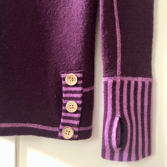 Dakini Mock Neck Lambswool Striped Bright Purple Sweater, sz. XS - Picture 7 of 10